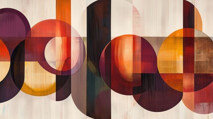 Poster - abstract art featuring bold geometric shapes and warm colors in a vibrant composition on a textured 