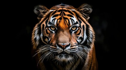 Canvas Print - A close-up portrait of a tiger, showcasing its striking features and intense gaze.