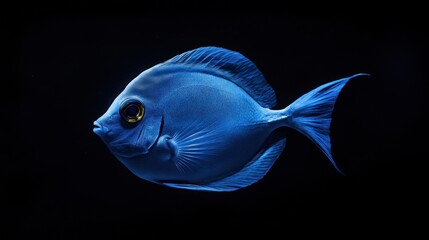 A vibrant blue fish swimming against a dark background, showcasing its unique features.