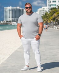 Man in Casual Summer Outfit on Beach Walk