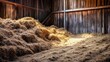 © suyu - A rustic scene showcasing a warm wood, hay background inside a rural barn, highlighting the charm of agricultural life, the textures of natural materials, evoking feelings of nostalgia and simplicity