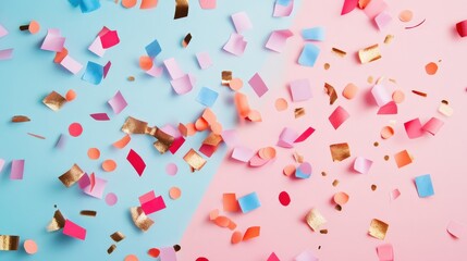 Poster - Festive Minimalism: Confetti Burst on Pastel Background Sparking Celebration Vibes