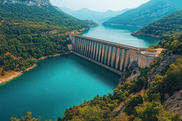 Canvas Print - Dam Overlooking a Serene Lake