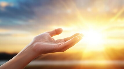 Poster - A hand is raised in the air, with the sun shining on it