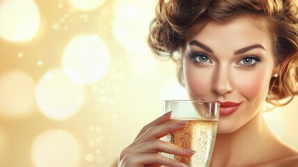 Sticker - A woman is holding a glass of champagne and smiling