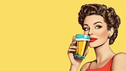 Canvas Print - A woman is drinking a glass of beer