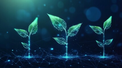 this image showcases a digital representation of plant growth interconnected with abstract lines, sy