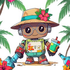 Wall Mural - Robot with a Tropical Vibe