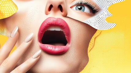 Canvas Print - A woman with a mouth open and a lipstick on her lips