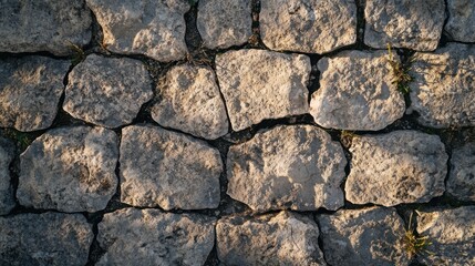 Canvas Print - A textured stone wall made of irregularly shaped blocks.