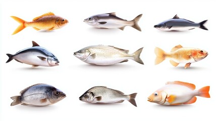 A collection of fish with different colors and sizes