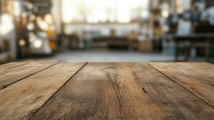 Wall Mural - A wooden table with a view of a room