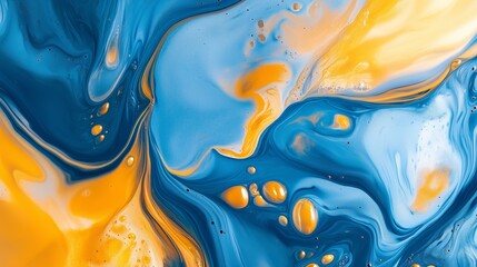 Poster - Abstract swirls of blue and orange paint create a vibrant pattern reminiscent of ocean waves and sunsets