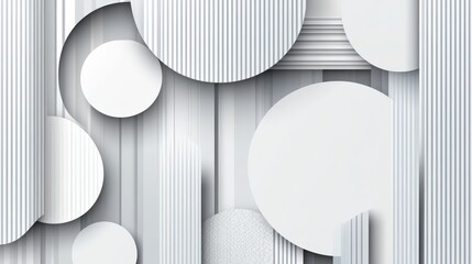 Poster - Abstract Geometric Stripes Background in Modern White and Gray Tones with Round Shapes - Vector Illustration