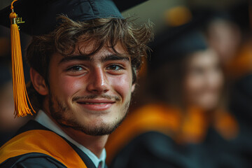 Canvas Print - A student smiling proudly after receiving their diploma on graduation day, representing achievement and celebration.