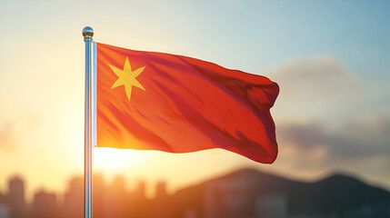 Hong Kong flag against the sunset. EPS10 vector