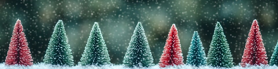 A row of red and green Christmas trees on a banner