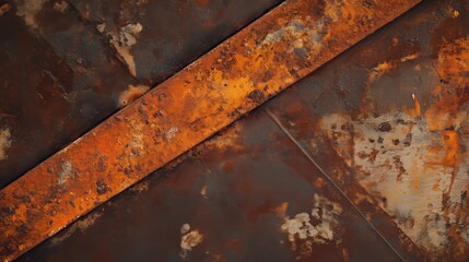 Rust steel plate metal detail texture with focussed rough and corroded metal surface red geometric pattern background. Generative AI