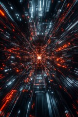 Poster - Futuristic neon tunnel with blue and pink glow, creating a vibrant, digital atmosphere.