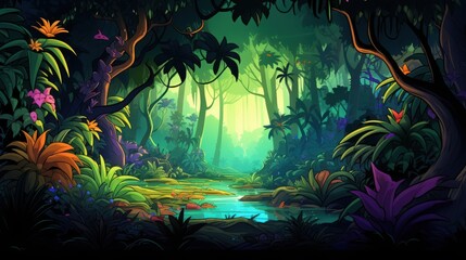 Wall Mural - A Lush Tropical Rainforest with a Stream Flowing Through It