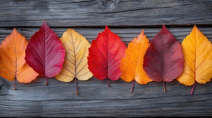 Poster - Autumn Leaves on Wooden Background