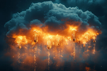 Poster - a cloud raining down broken light bulbs, representing ideas that have failed to materialize or have 