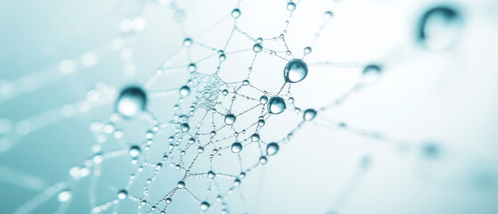 Delicate droplets cling to spider web, creating mesmerizing scene.