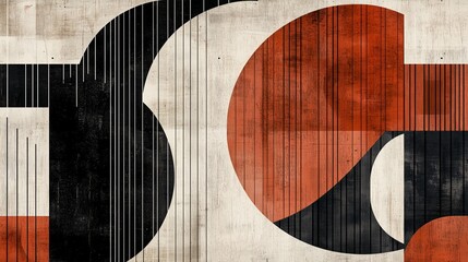 Poster - abstract geometric patterns in black, red, and off-white colors on a textured background showcasing 