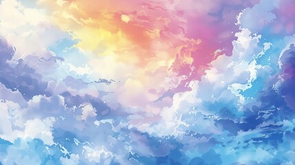 Sticker - Watercolor background with a soft gradient overlay in pastel hues, creating a dreamy and serene effect.