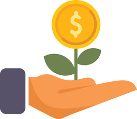 Sticker - Businessman is holding a growing money plant with a golden coin in his hand