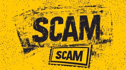 A yellow warning background with the word scam highlighted in bold black for cautionary purposes