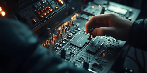 Poster - Close-up of a Hand Installing a Chip on a Motherboard