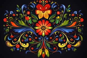 Wall Mural - Colorful floral pattern with vibrant flowers and leaves