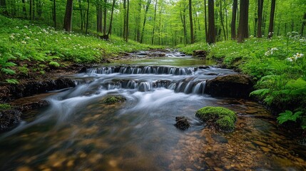 Sticker - Tranquil Stream in a Lush Forest