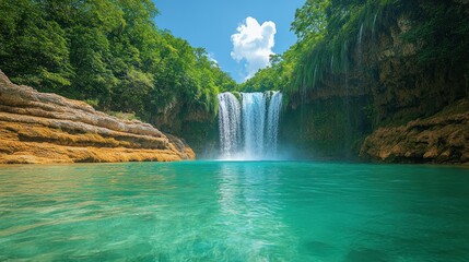 Canvas Print - Waterfall in Lush Green Forest