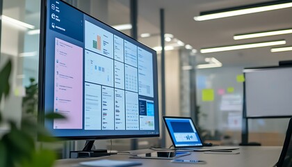 Poster - Digital Kanban Board on Large Touch Screen with Laptop and Whiteboard