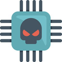 Poster - Computer processor showing skull icon representing cyber attack