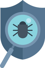 Poster - magnifying glass is detecting a computer virus malware with shield protection, concept for online sa