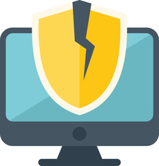 Poster - cracked shield is hovering over a desktop computer, representing the concept of a cybersecurity brea