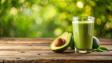 Fresh green avocado juice smoothie in glass on white background