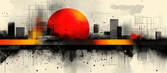 Sticker - Abstract Cityscape with a Giant Red Sun