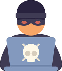 Poster - masked hacker is using a laptop to commit cyber crime