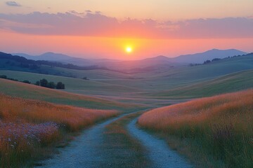 Poster - Sunset over rolling hills