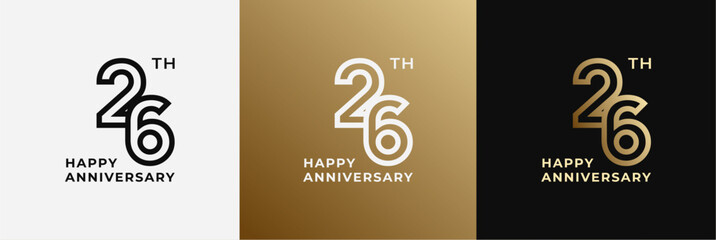 Logo 26th, 26 years anniversary, Creative design template for celebration, greeting and invitation. Editable file