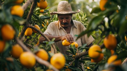 an old man is harvest the fruits