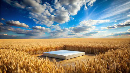 wheat field and blue skyfield, sky, wheat, landscape, nature, agriculture, summer, blue, farm, grass, clouds, cloud, meadow, plant, rural, countryside, grain, cereal, green, crop, yellow, day, tree, h