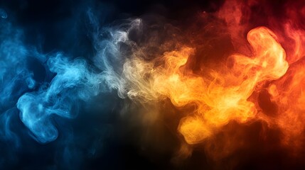 Poster - Abstract smoke background, multicolored smoke of blue and orange colors - Generated AI