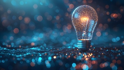 Aufkleber - 3d rendering of a glowing light bulb on dark background with bokeh - Generated AI