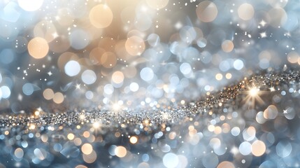 Poster - Christmas background with bokeh defocused lights and snowflakes - Generated AI