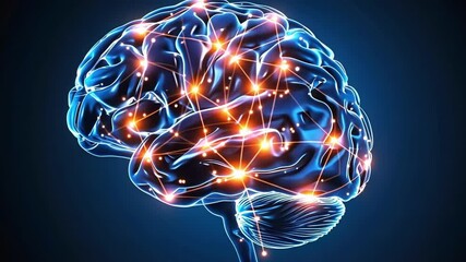 Poster - Detailed 3d illustration of a human brain with interconnected neurons firing, symbolizing complex thought processes, memory, and cognitive function